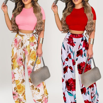 📢📢30% OFF !! ⏰ Women's Two-Piece Set – Fitted T-Shirt, Loose Pants, Casual 🌸
