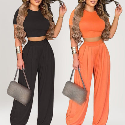 📢📢30% OFF !! ⏰ Women's Two-Piece Set – Fitted T-Shirt, Loose Pants, Casual 🌸