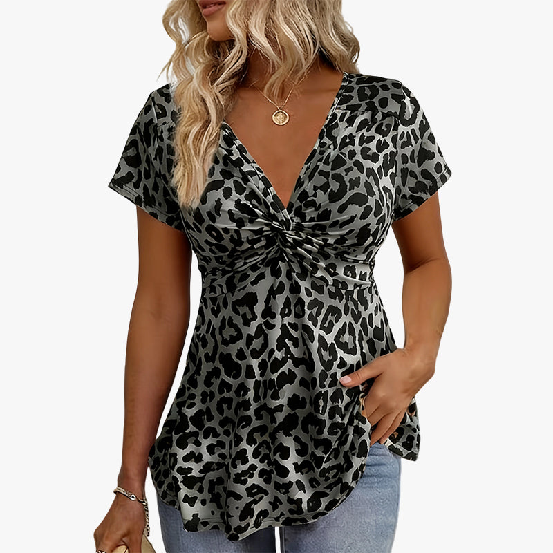 🎁2026 New Arrivals 50% OFF💥Women’s Leopard Twist-Front Top – V-Neck, Peplum Hem, Bold Print 💃