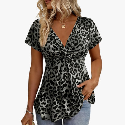 🎁2026 New Arrivals 50% OFF💥Women’s Leopard Twist-Front Top – V-Neck, Peplum Hem, Bold Print 💃