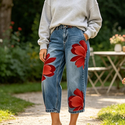 🥳 45% OFF! 🥳 Artistic Flower Wide-Leg Jeans for Women