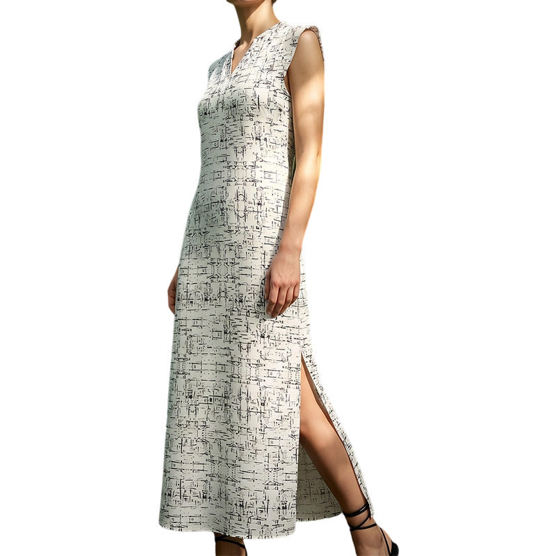 Women's Sleeveless V-Neck Maxi Dress with Side Slit