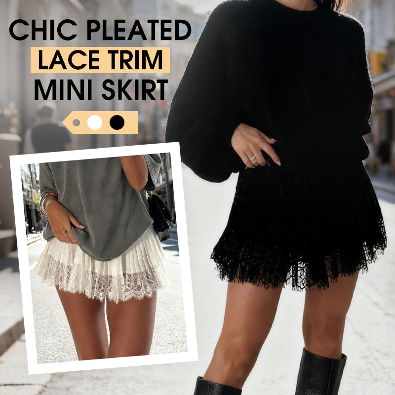 🌸 50% OFF NOW! 🌸Chic Pleated Lace Trim Mini Skirt