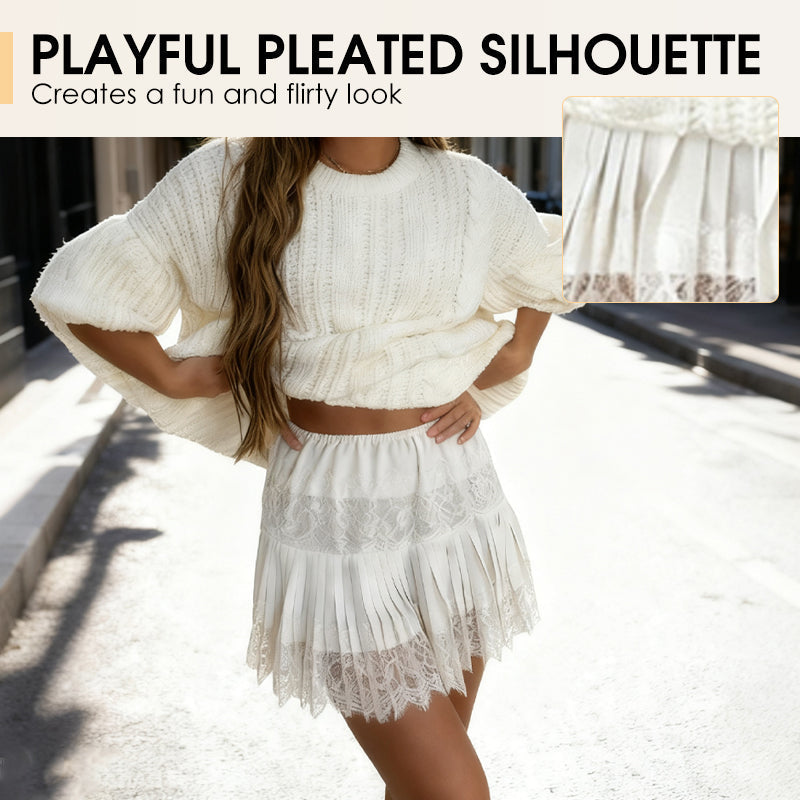 🌸 50% OFF NOW! 🌸Chic Pleated Lace Trim Mini Skirt