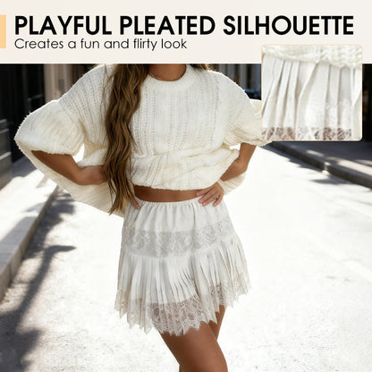 🌸 50% OFF NOW! 🌸Chic Pleated Lace Trim Mini Skirt