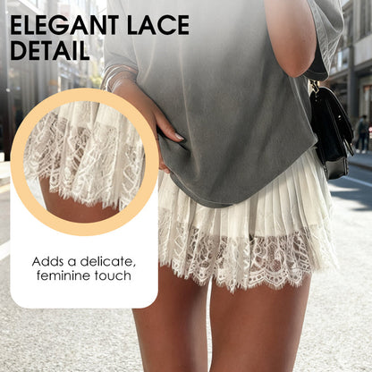 🌸 50% OFF NOW! 🌸Chic Pleated Lace Trim Mini Skirt