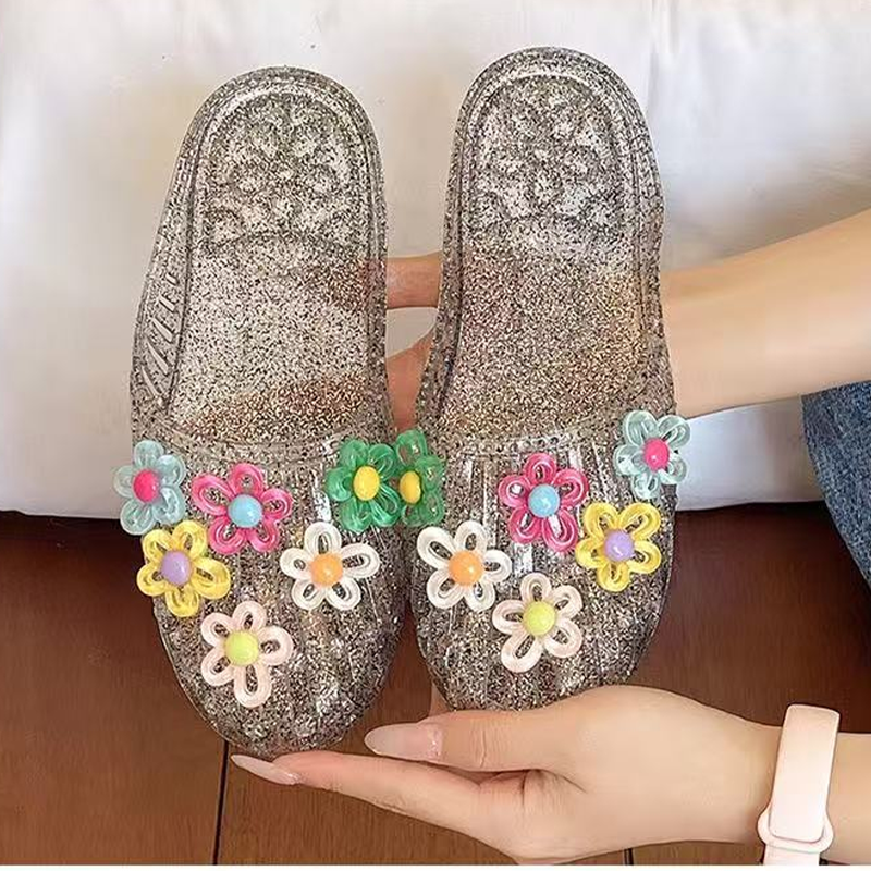 Women's Transparent Glitter Closed Toe Slippers