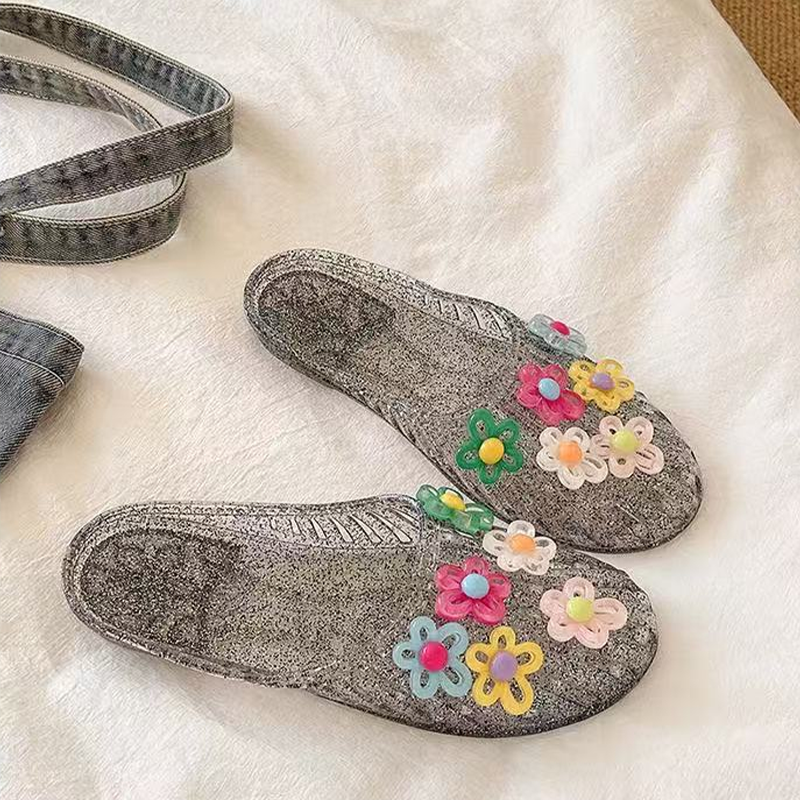 Women's Transparent Glitter Closed Toe Slippers