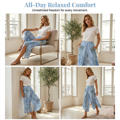 ⏳Limited-time 50% off⏰Women's Floral Print High-Waist Wide-Leg Pants💐👖