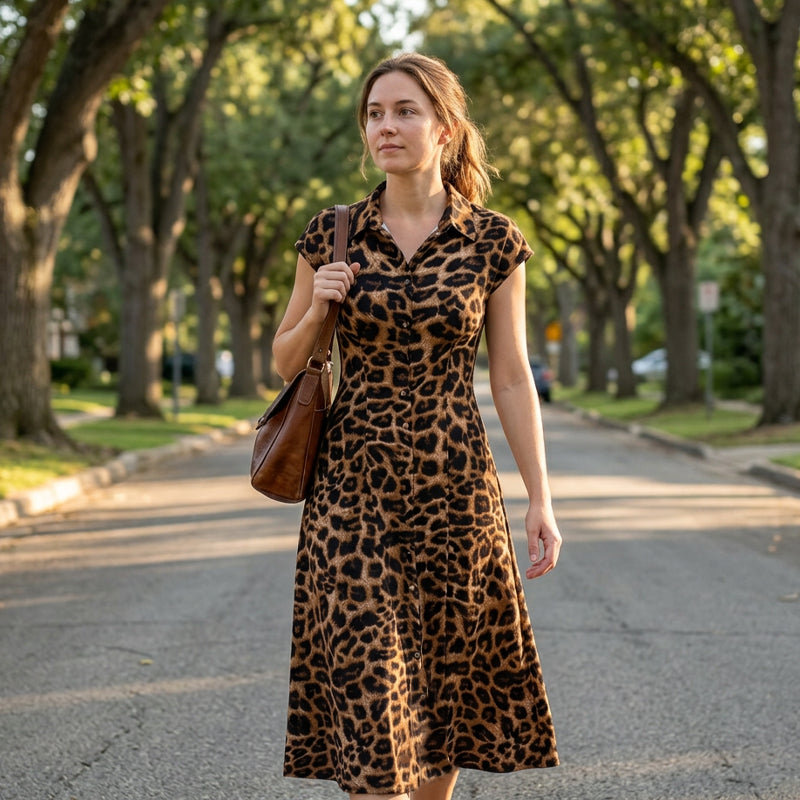 🌸 50% OFF NOW! 🌸Women's Elegant Leopard Print Lapel Dress