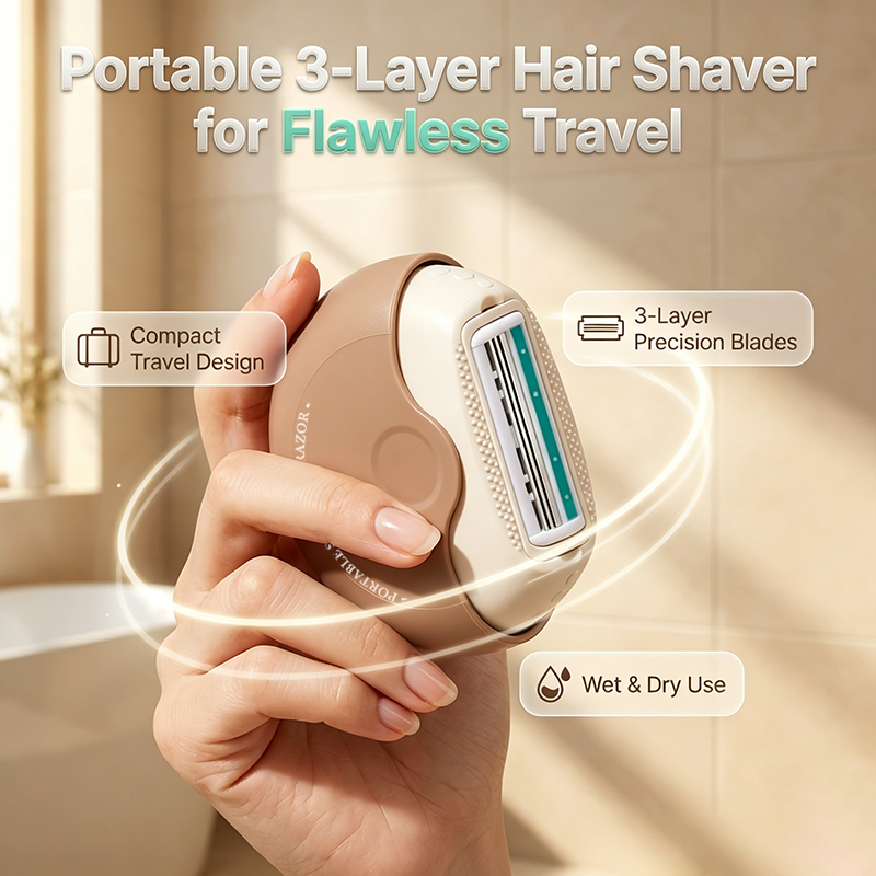 Portable 3-Layer Hair Shaver with Rotating Cover