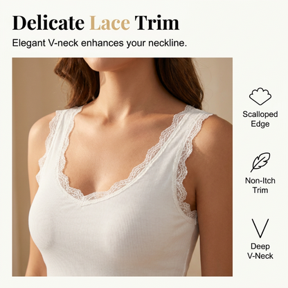 📢📢50% OFF !! ⏰Women's Slim Fit Sleeveless Top Ribbed Cami with Built-in Cups and Lace