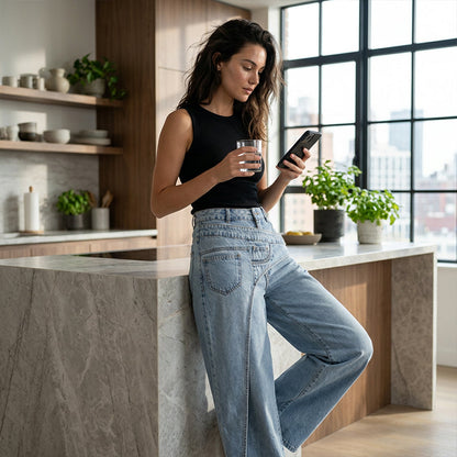 👖 51% OFF NOW! ✨ Women's Asymmetrical Waist Wide Leg Jeans – Unique waist design, relaxed fit & versatile – Perfect for chic everyday style & casual outings 🌿