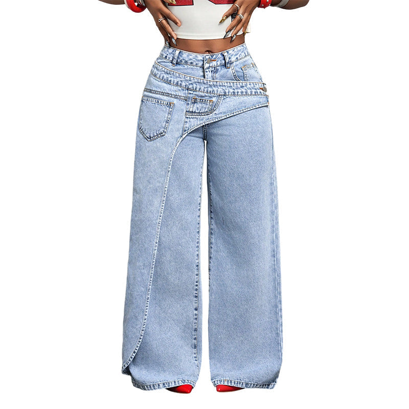 👖 51% OFF NOW! ✨ Women's Asymmetrical Waist Wide Leg Jeans – Unique waist design, relaxed fit & versatile – Perfect for chic everyday style & casual outings 🌿