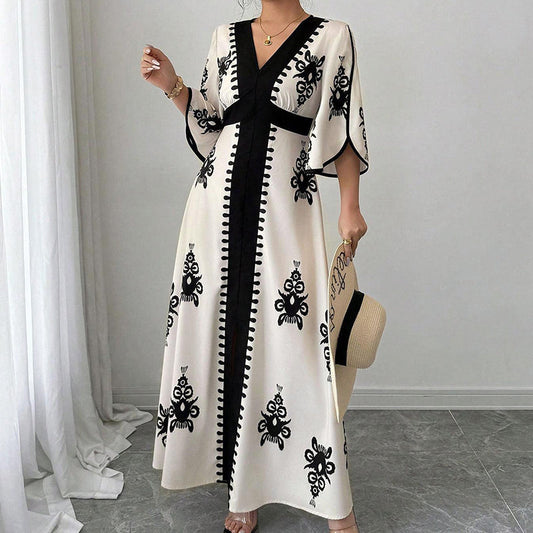 📢📢50% OFF !! ⏰Women's Elegant V-Neck Print Maxi Dress