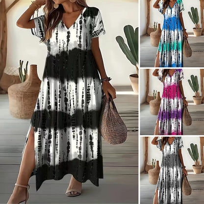 💖Last Day 40% OFF💖💃Women’s Causal V-Neck Gradient Dress