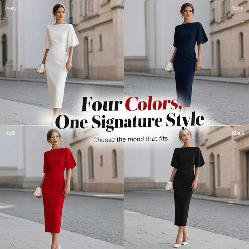 ⌛Limited-Time Offer-Women Elegant Boat Neck Flutter Sleeve Dress