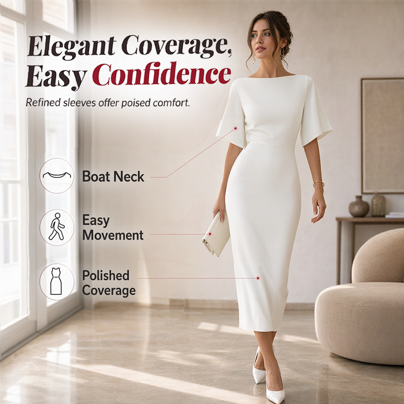 ⌛Limited-Time Offer-Women Elegant Boat Neck Flutter Sleeve Dress