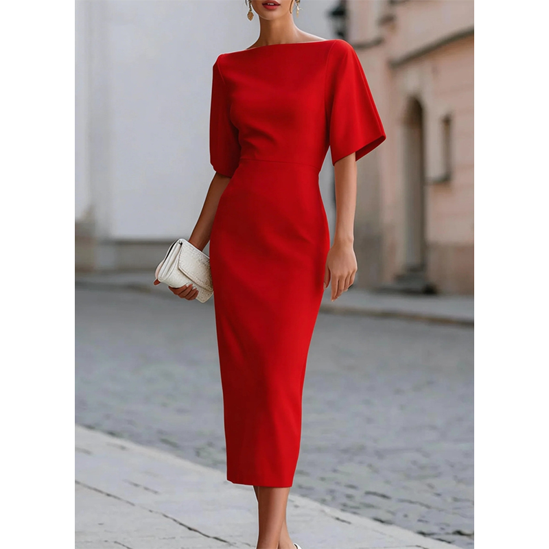 ⌛Limited-Time Offer-Women Elegant Boat Neck Flutter Sleeve Dress