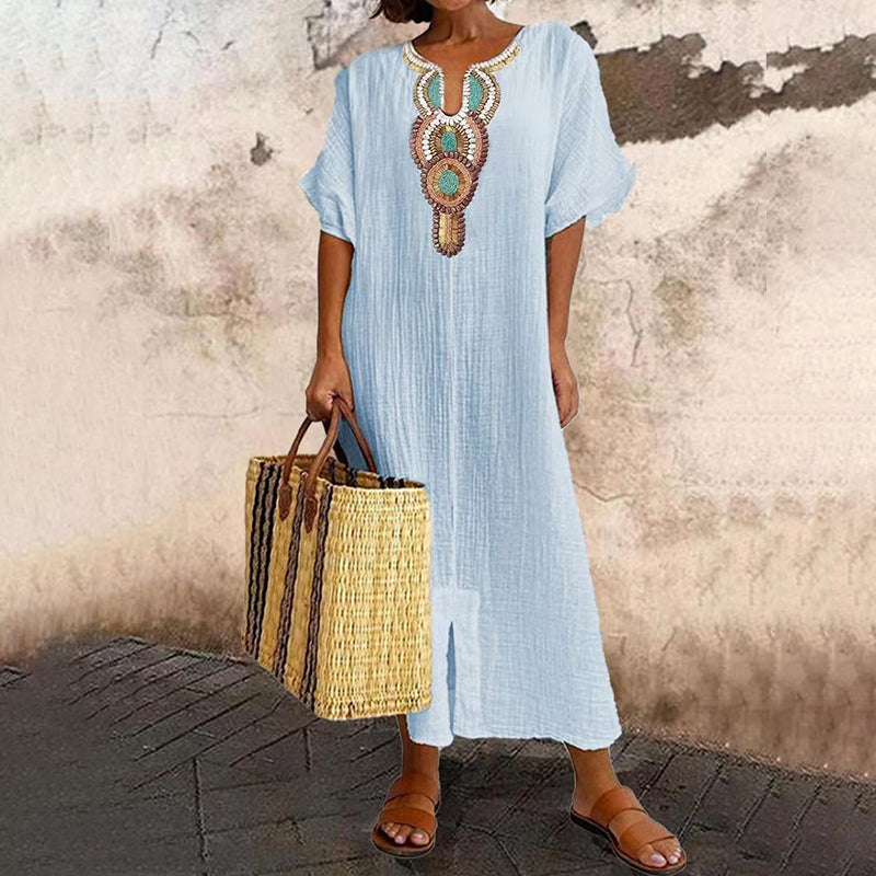 💗LAST DAY SALE 47% OFF⚡50K+ SOLD💕Women's Embroidered Maxi Dress with Front Slit