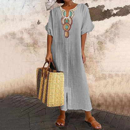 💗LAST DAY SALE 47% OFF⚡50K+ SOLD💕Women's Embroidered Maxi Dress with Front Slit