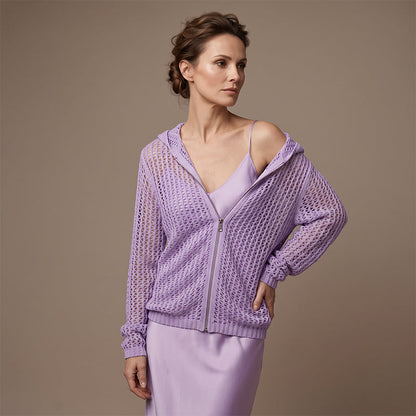 📢📢40% OFF !! ⏰2026 Women's Open-Knit Zip-Up Cardigan | Lightweight Hollow-Out Long Sleeve Sweater for Spring & Summer