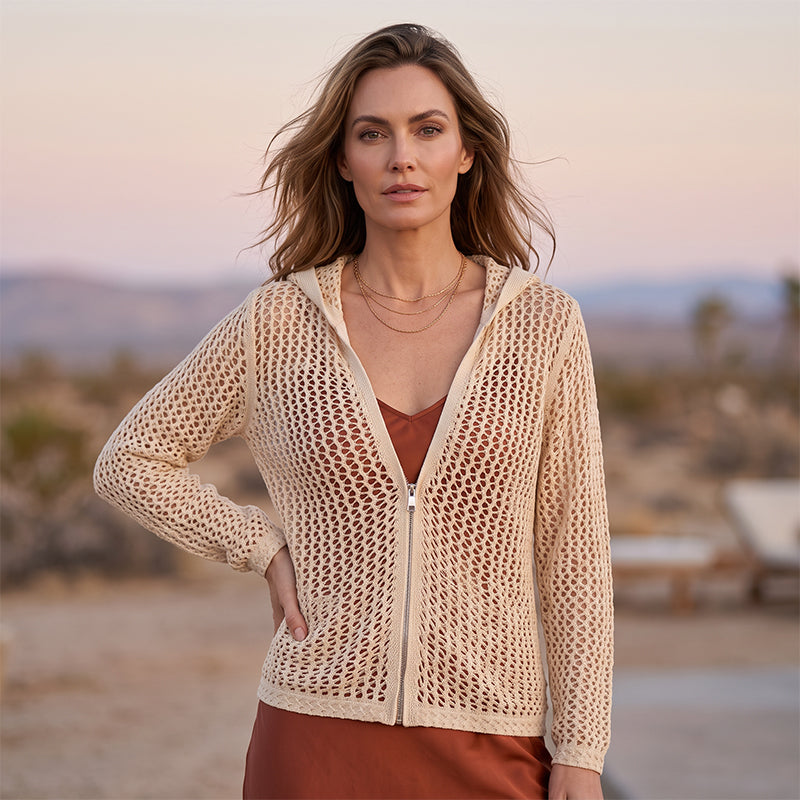 📢📢40% OFF !! ⏰2026 Women's Open-Knit Zip-Up Cardigan | Lightweight Hollow-Out Long Sleeve Sweater for Spring & Summer