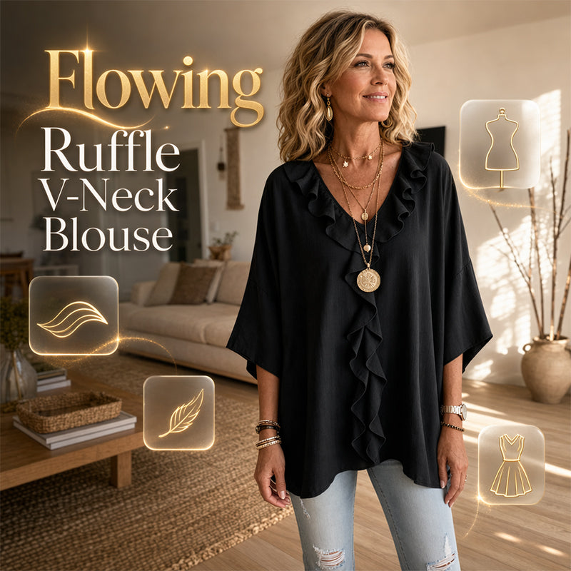 Trending Now⭐💫 Flowy V-Neck Top with Ruffle Accent – Versatile Solid Color That Pairs with Everything