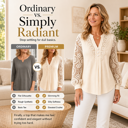 Women's Lace Patchwork V-Neck Long Sleeve Top