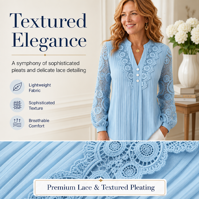 Women's Lace Patchwork V-Neck Long Sleeve Top