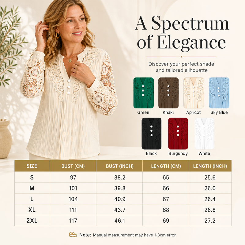 Women's Lace Patchwork V-Neck Long Sleeve Top