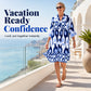 Women Loose Print Short Dress Ruffle Hem Casual V-Neck Tunic
