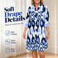 Women Loose Print Short Dress Ruffle Hem Casual V-Neck Tunic