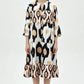Women Loose Print Short Dress Ruffle Hem Casual V-Neck Tunic