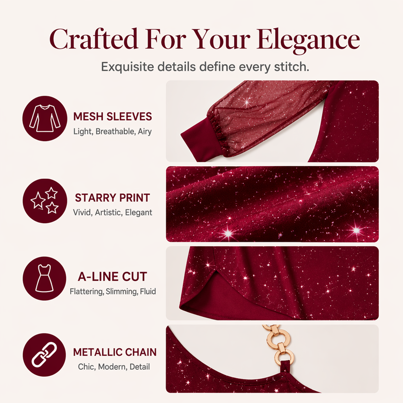 ⌛Limited-Time Offer-Women's Elegant Off-Shoulder Dress with Mesh Sleeves– Elegant, Feminine & Effortless💖
