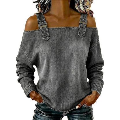 Women's Fashion Wide Strap Denim Top