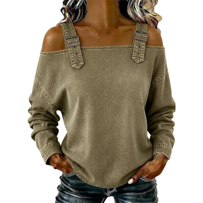 Women's Fashion Wide Strap Denim Top