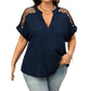 Women’s Plus Size Sheer Mesh V-Neck Blouse
