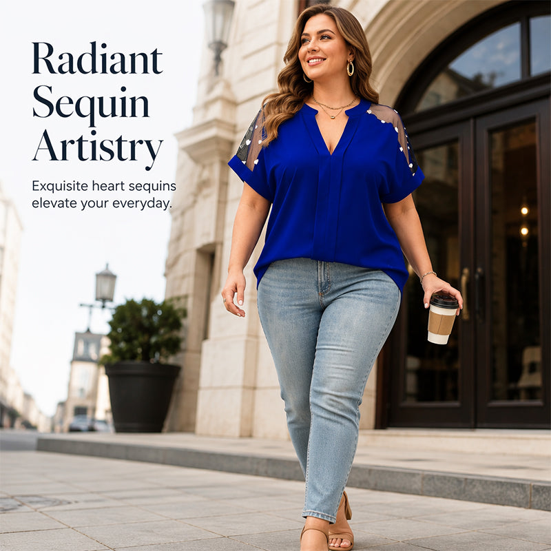 Women’s Plus Size Sheer Mesh V-Neck Blouse