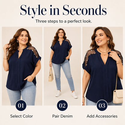 Women’s Plus Size Sheer Mesh V-Neck Blouse