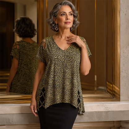 Women's Leopard Print Loose V-Neck T-Shirt