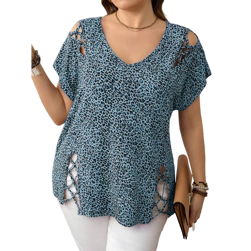 Women's Leopard Print Loose V-Neck T-Shirt