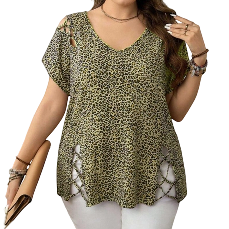 Women's Leopard Print Loose V-Neck T-Shirt