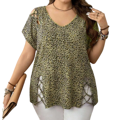 Women's Leopard Print Loose V-Neck T-Shirt