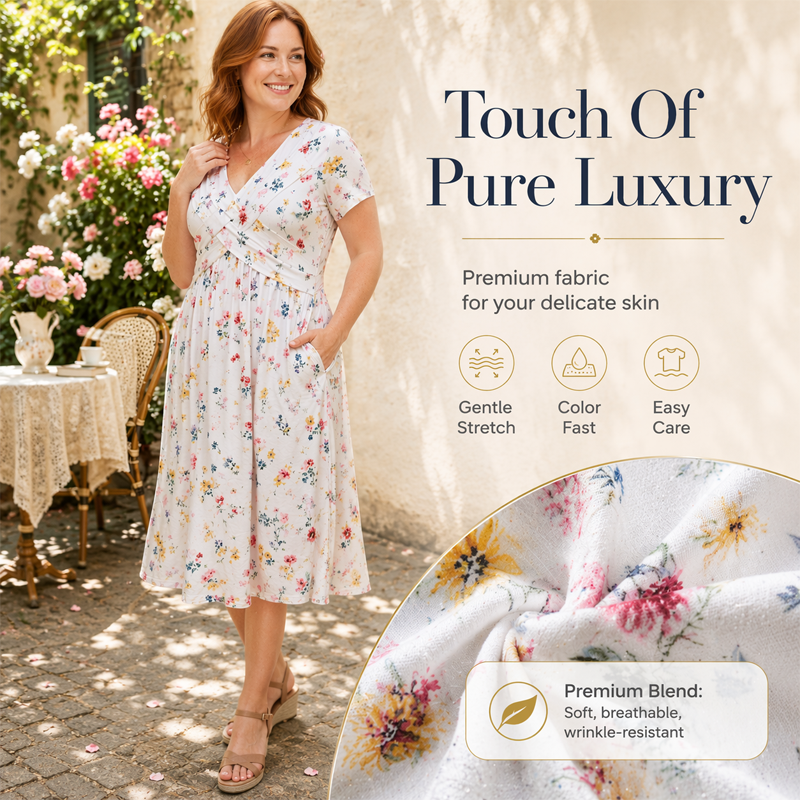 Women's V-Neck Floral Print Dress with Twist Waist