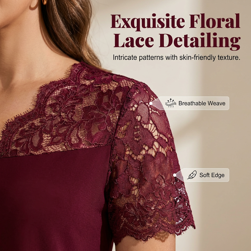 Women's Lace V-Neck Short Sleeve Top