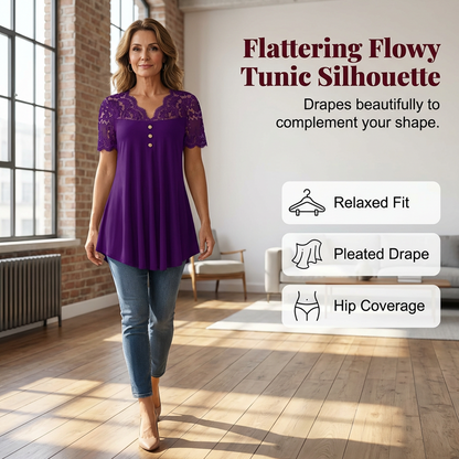 Women's Lace V-Neck Short Sleeve Top