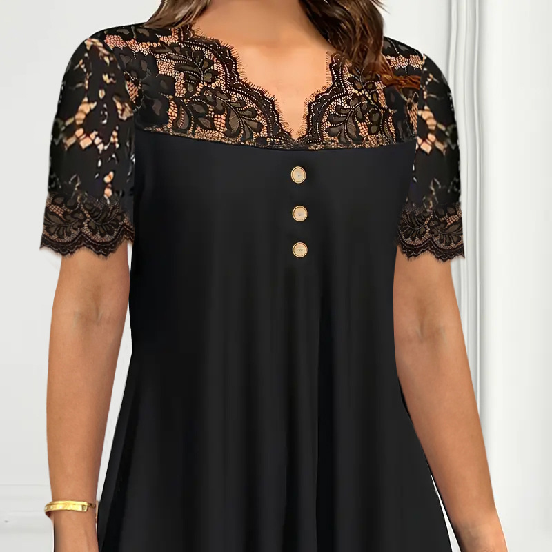 Women's Lace V-Neck Short Sleeve Top