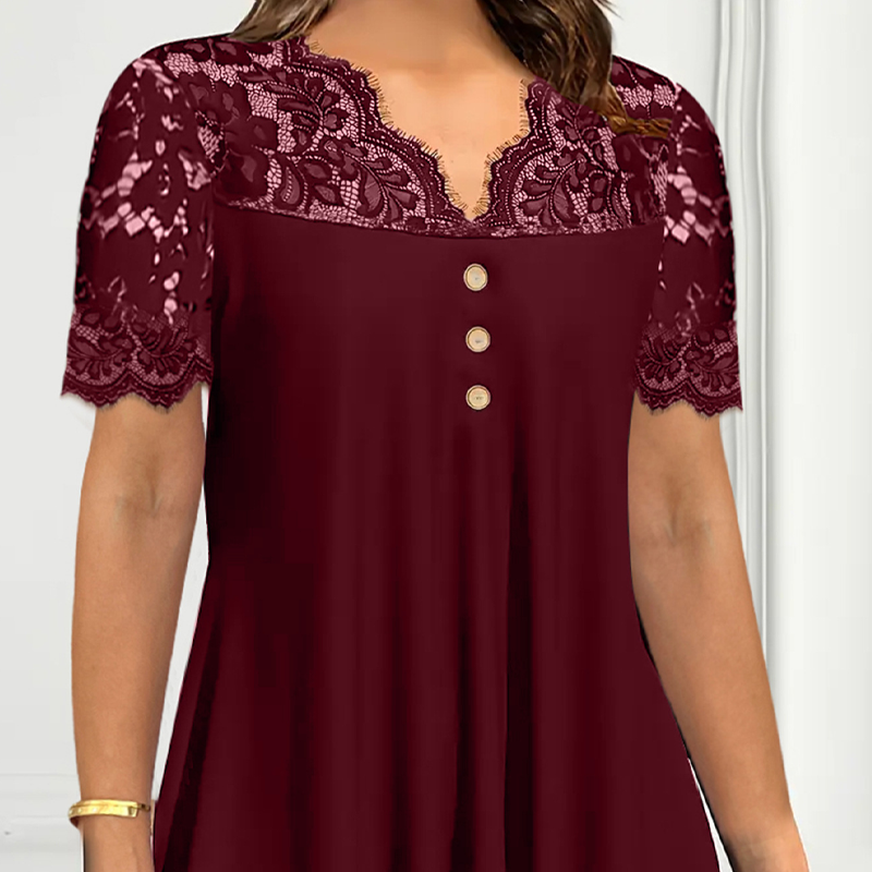 Women's Lace V-Neck Short Sleeve Top