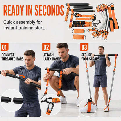 📏 Portable Pilates Bar Kit with 6 Resistance Bands – Adjustable Straps for 5’3″+, Full-Body Toning for Home & Travel 💪🧘‍♀️